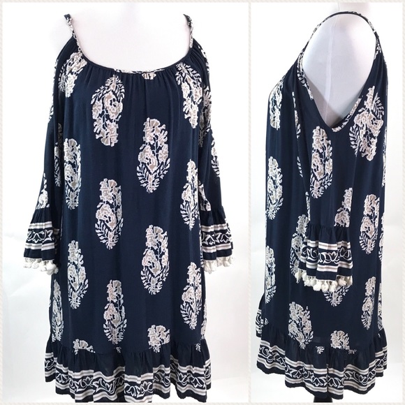 Anthropologie Dresses & Skirts - Entro Anthropologie Cold Shoulder Dress Sz M Blue